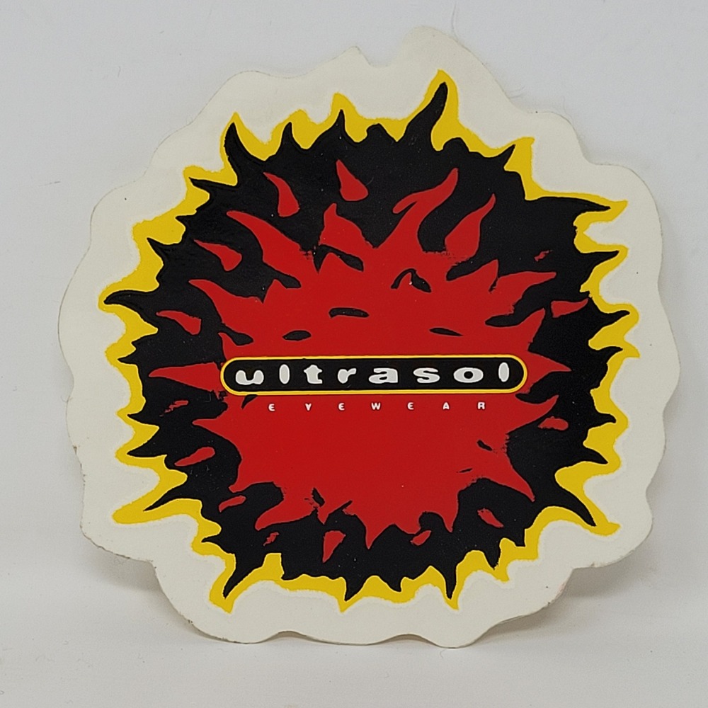 Vintage Ultrasol Eyewear Sun Logo Sticker Red Black Yellow‎ Flame Die Cut 4 Inch